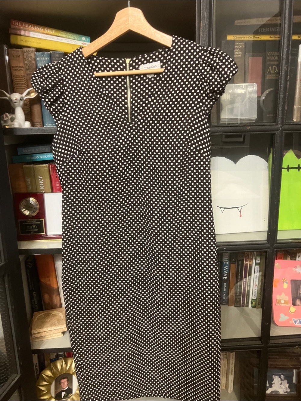 Calvin Klein Black and White Polka Dot Shift Dress - Brand: